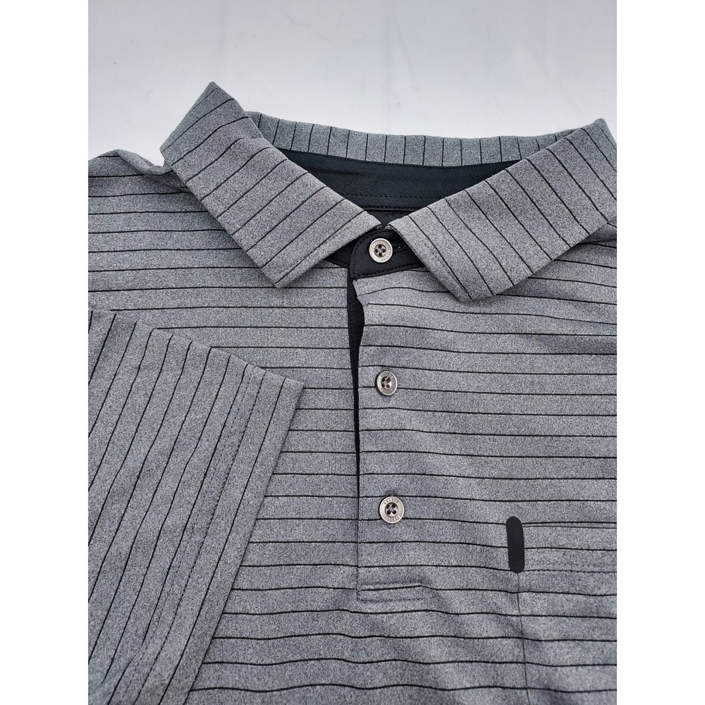 Men's Striped Polo Shirt Gray Button Up Short Sleeve Golf Casual‎ Xl